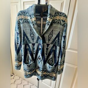 Polo Ralph Lauren Women’s Medium Blue Indigo Aztec Print 100% Cotton Cardigan